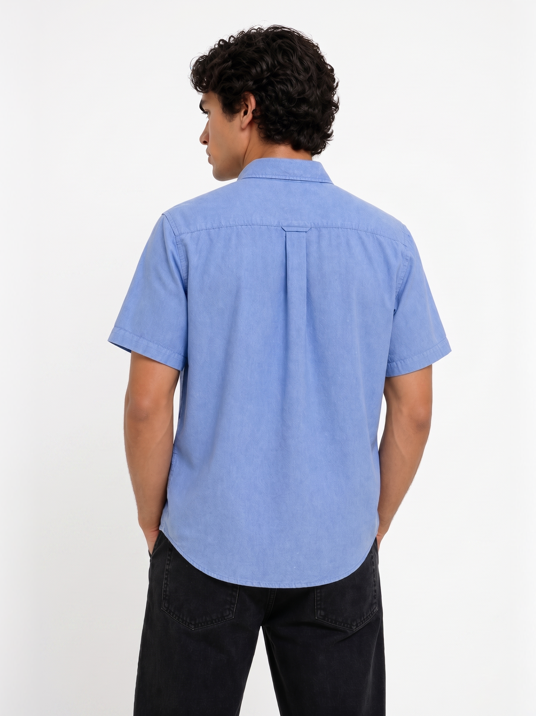 Cool Bee Oxford Casual Half Shirt Light Blue for Men - Blue Premium Half Sleeve Oxford Shirt India - Back View