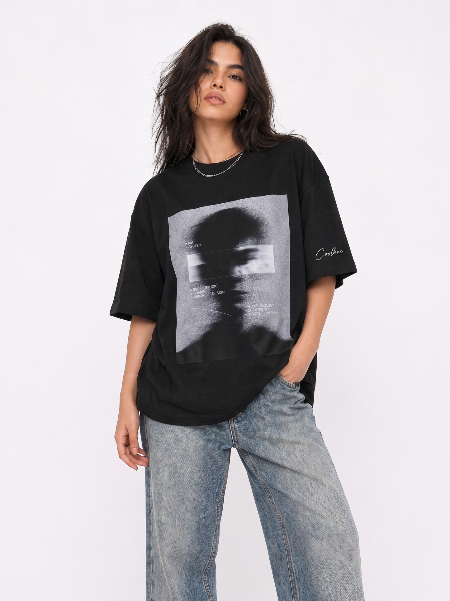 Cool Bee Blurred Vision Tee Black for Women - Oversized Graphic Tee Streetwear India - Detail View