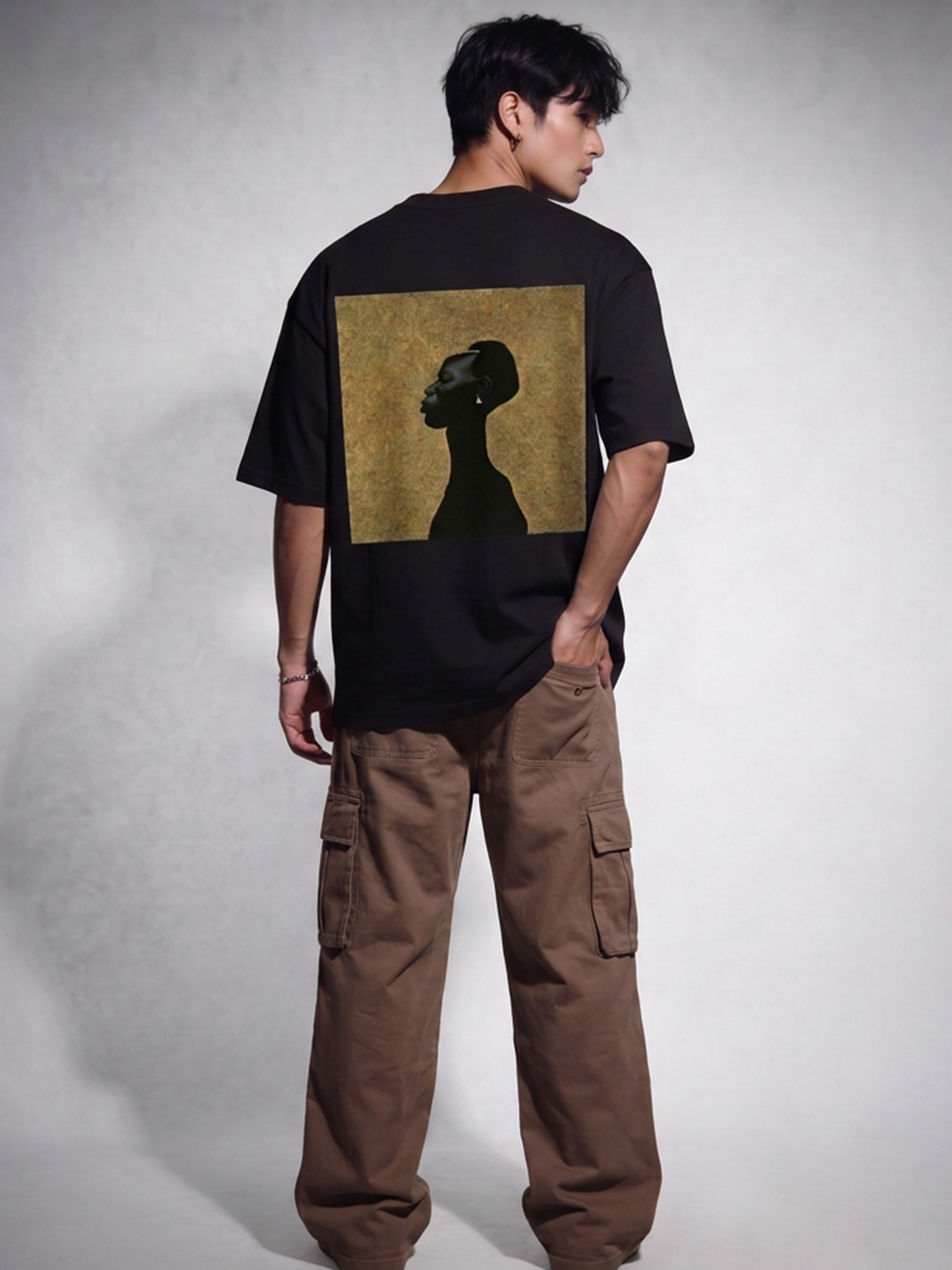 Cool Bee Silent Muse Tee Black for Men - Black Oversized Graphic Tee Streetwear India - Lifestyle View