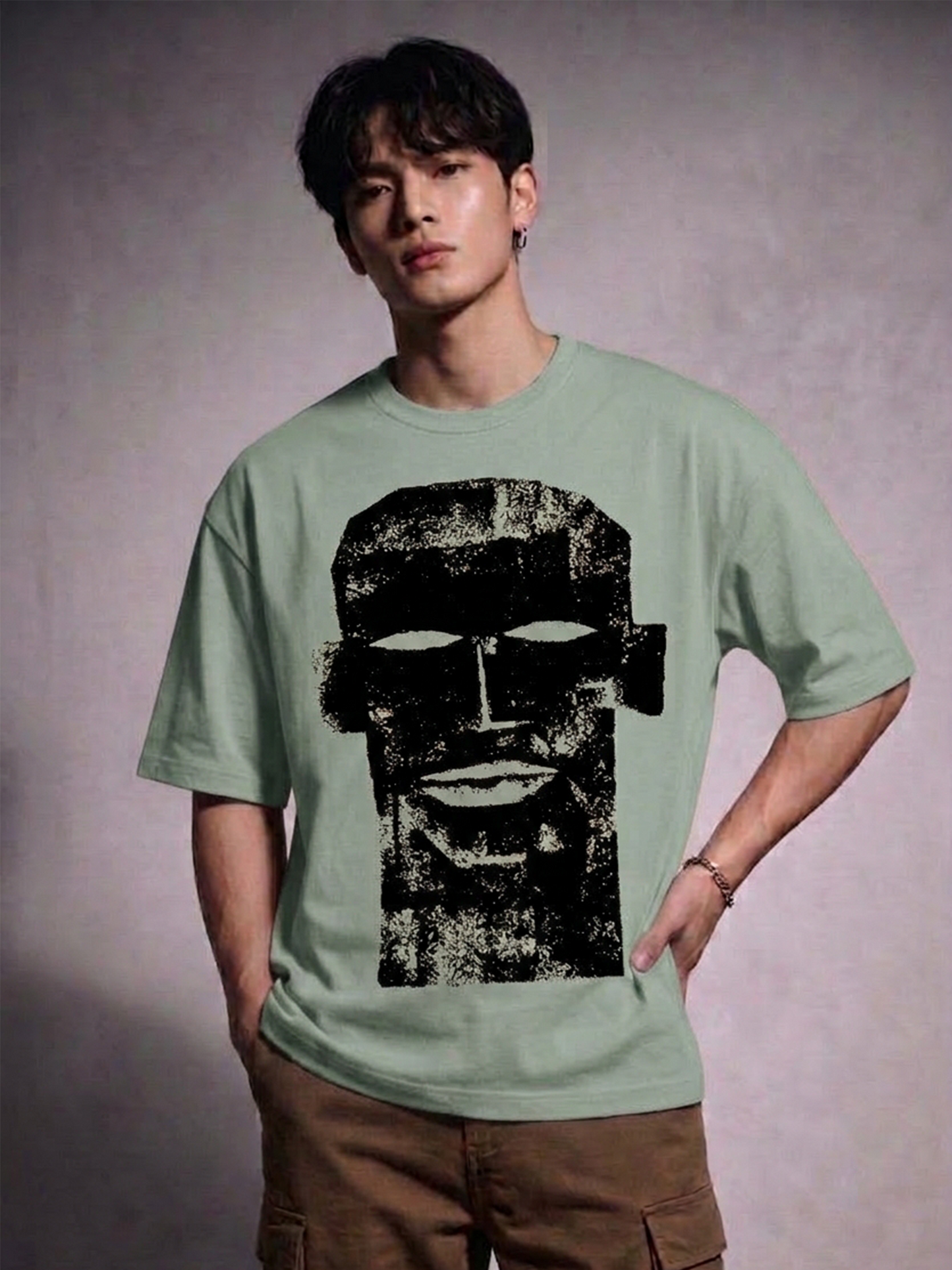 Cool Bee The Totem Tee Green for Men - Green Oversized Graphic Tee Streetwear India - Lifestyle View