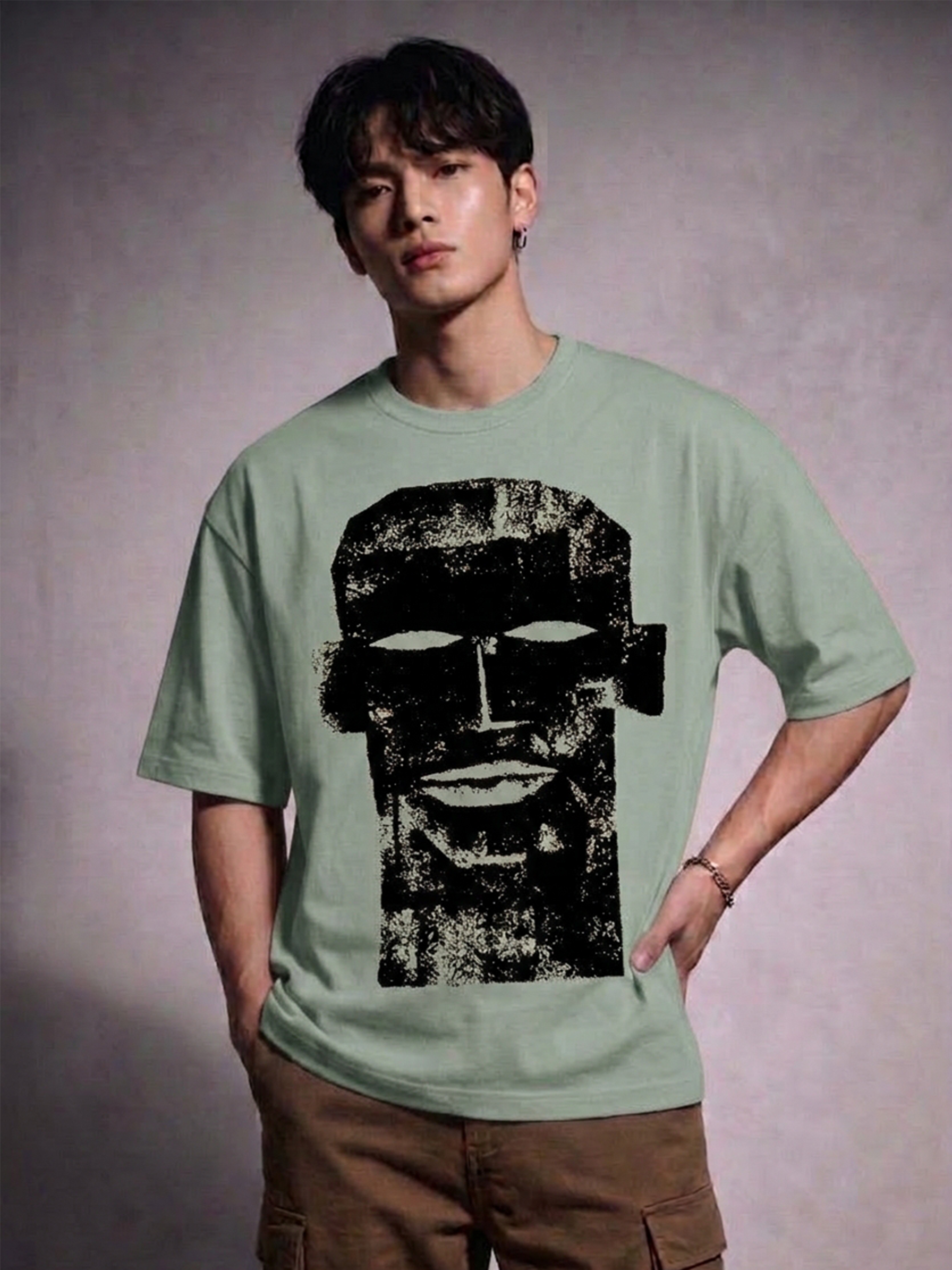 Cool Bee The Totem Tee Green for Men - Green Oversized Graphic Tee Streetwear India - Lifestyle View