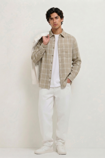 Cool Bee Olive Drab Windowpane Check Shirt for Men - Windowpane Check Casual Shirt India - Lifestyle View