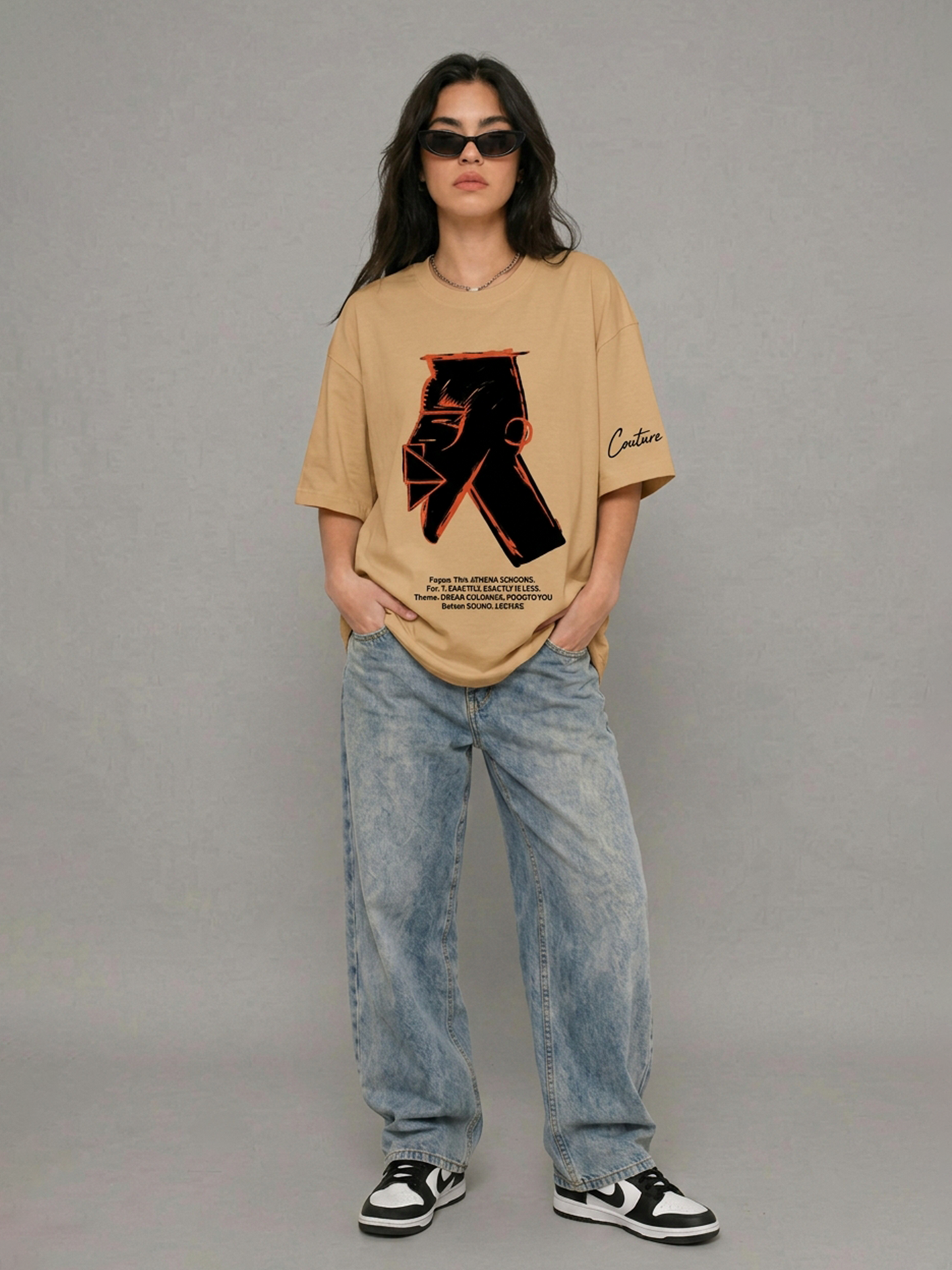 Cool Bee Urban Nomad Tee Beige for Women - Oversized Graphic Tee Streetwear India - Lifestyle View
