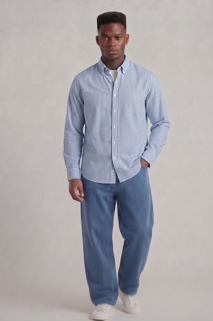 Cool Bee Super Premium Slim Fit Blue Deep Striped Oxford Shir for Men - Striped Premium Oxford Shirt India - Lifestyle View