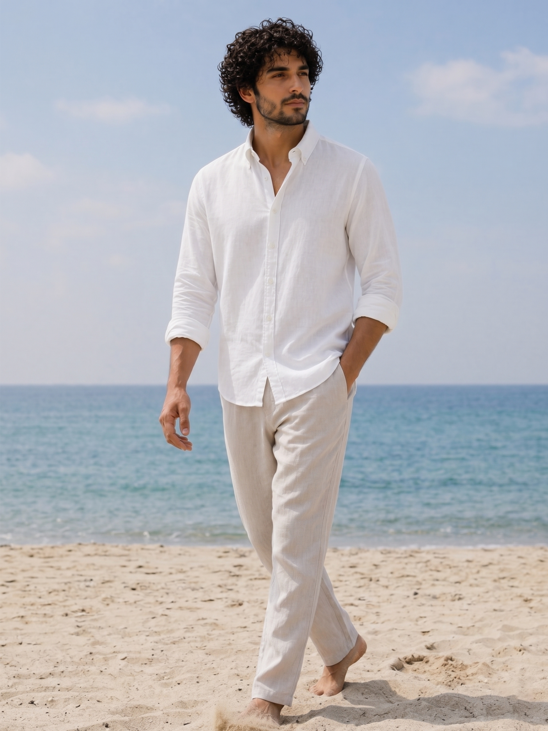 Cool Bee Linen Casual Shirt White for Men - White Linen Casual Shirt Breathable India - Lifestyle View