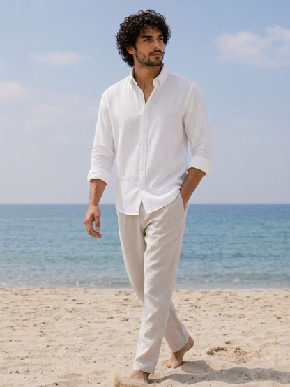 Cool Bee Linen Casual Shirt White for Men - White Linen Casual Shirt Breathable India - Lifestyle View