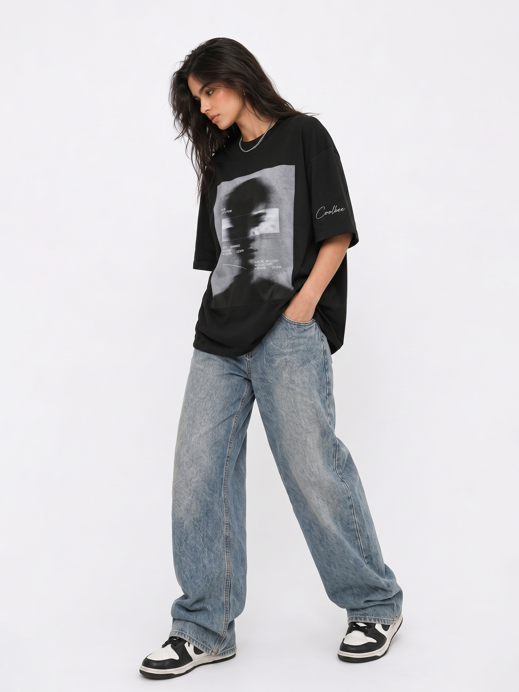 Cool Bee Blurred Vision Tee Black for Women - Oversized Graphic Tee Streetwear India - Lifestyle View