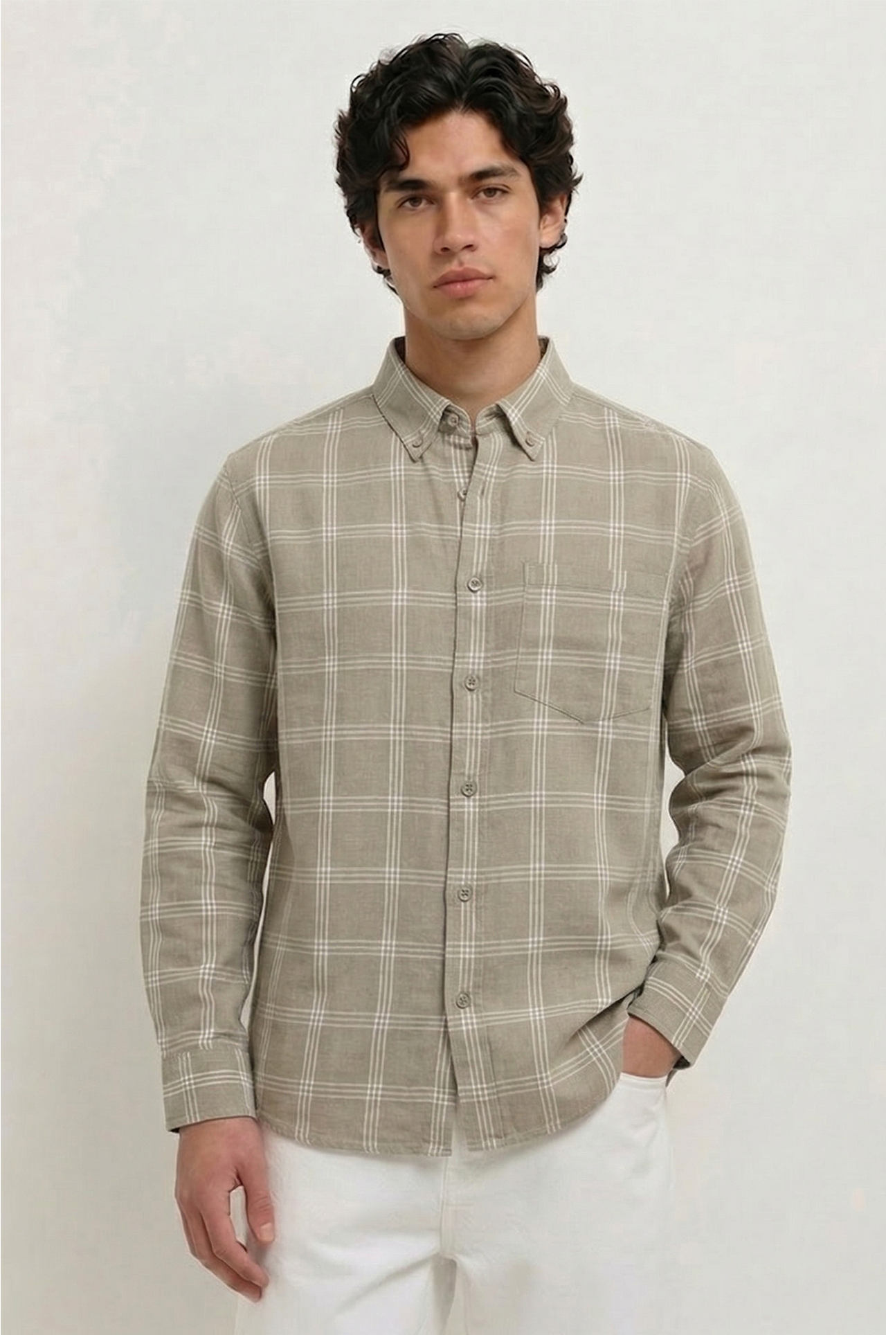 Cool Bee Olive Drab Windowpane Check Shirt for Men - Windowpane Check Casual Shirt India