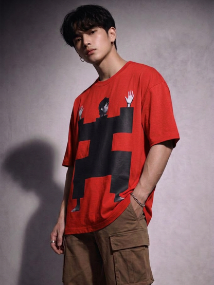 Cool Bee Structural Persona Tee Red for Men - Red Oversized Graphic Tee Streetwear India - Back View