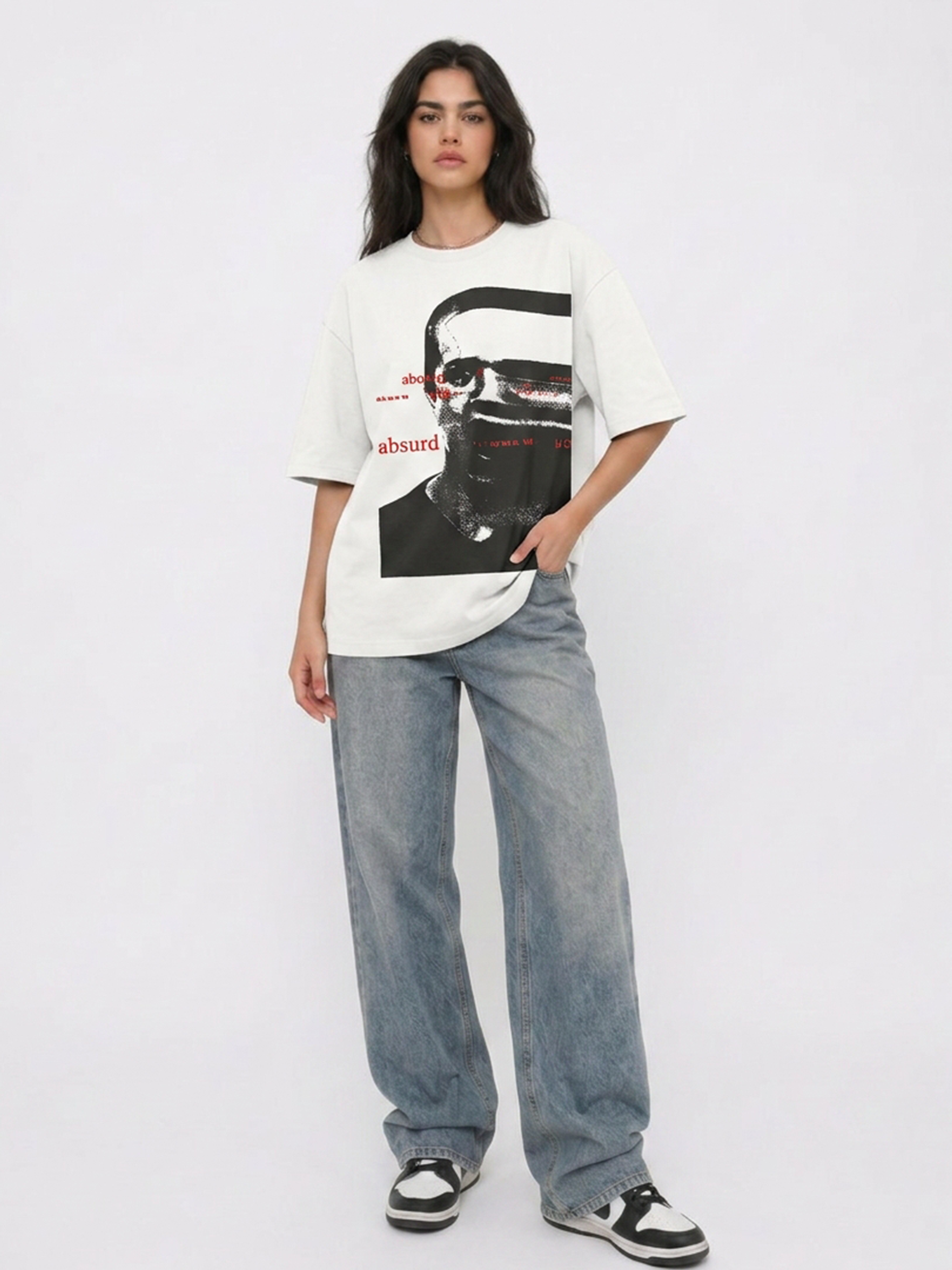 Cool Bee Glitch Portrait Tee White for Women - Oversized Graphic Tee Streetwear India - Detail View