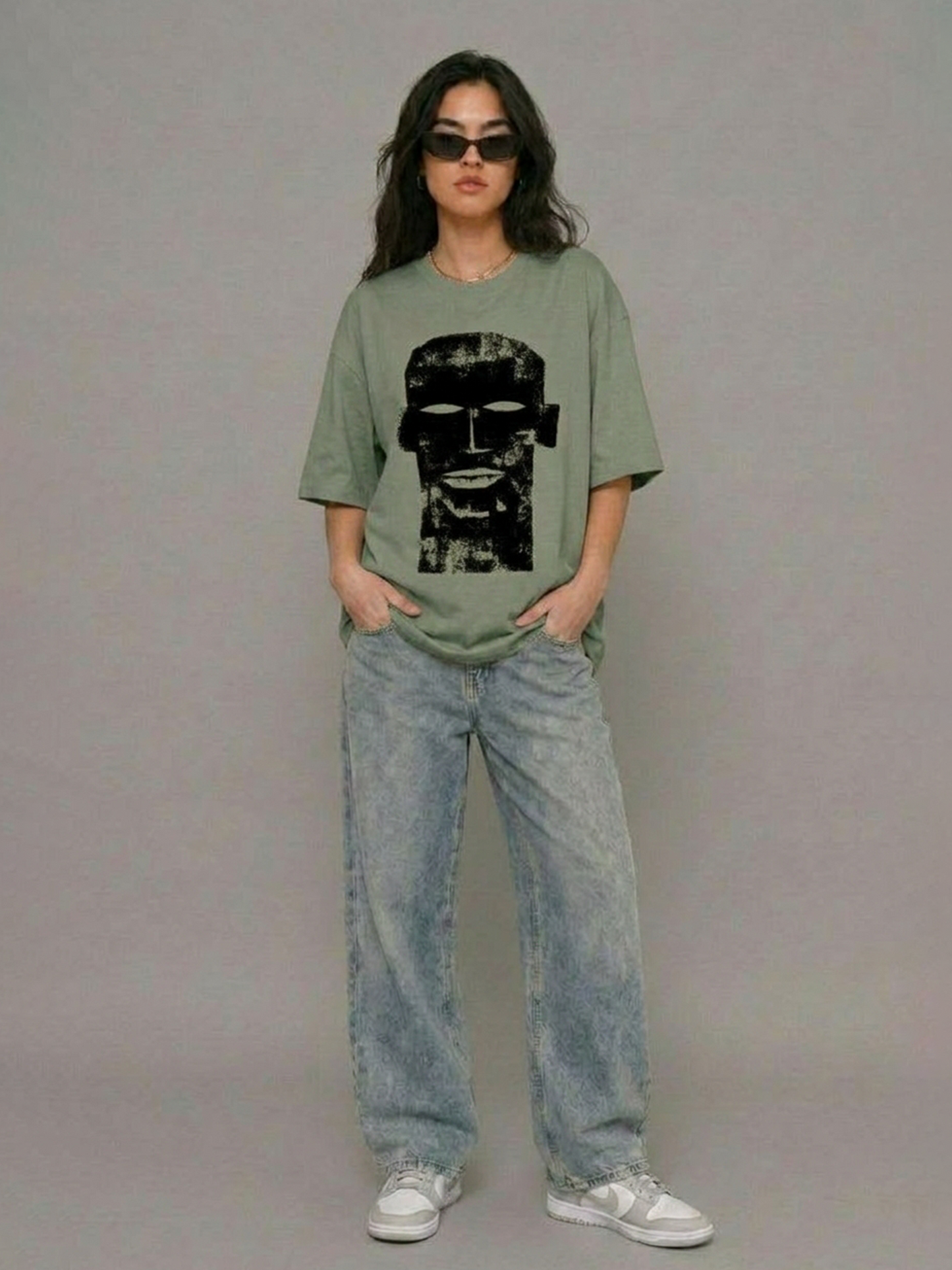 Cool Bee The Totem Tee Green for Women - Green Oversized Graphic Tee Streetwear India - Back View