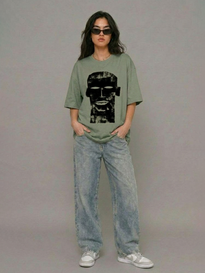 Cool Bee The Totem Tee Green for Women - Green Oversized Graphic Tee Streetwear India - Back View
