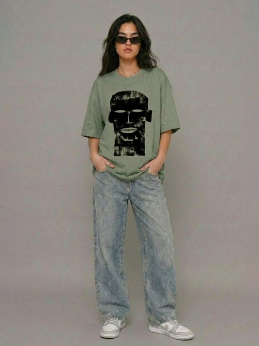 Cool Bee The Totem Tee Green for Women - Green Oversized Graphic Tee Streetwear India - Back View