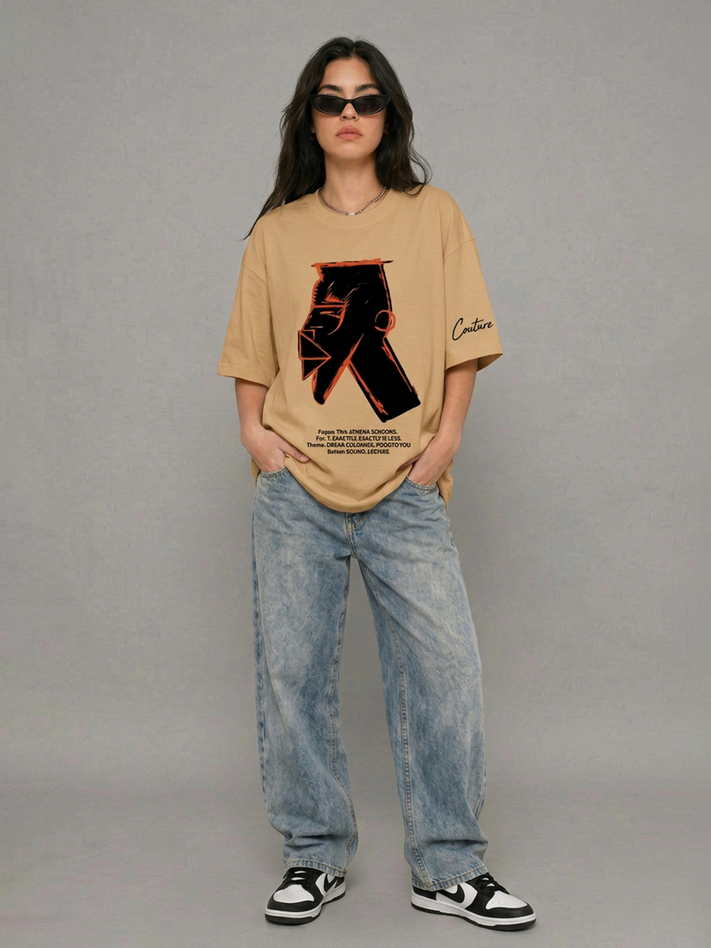 Cool Bee Urban Nomad Tee Beige for Women - Oversized Graphic Tee Streetwear India - Lifestyle View