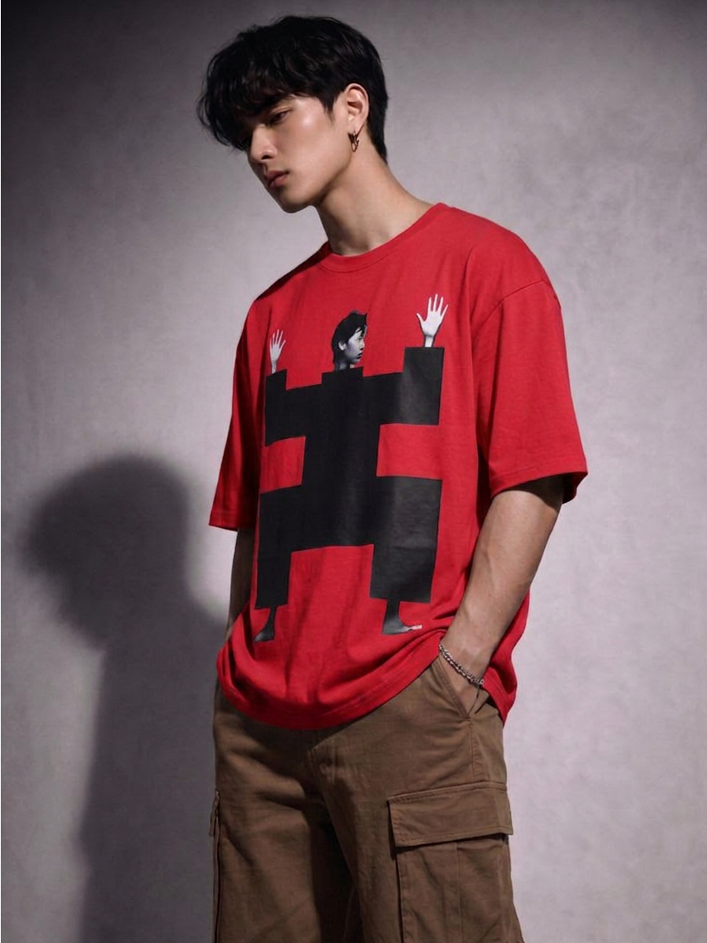 Cool Bee Structural Persona Tee Red for Men - Red Oversized Graphic Tee Streetwear India - Detail View
