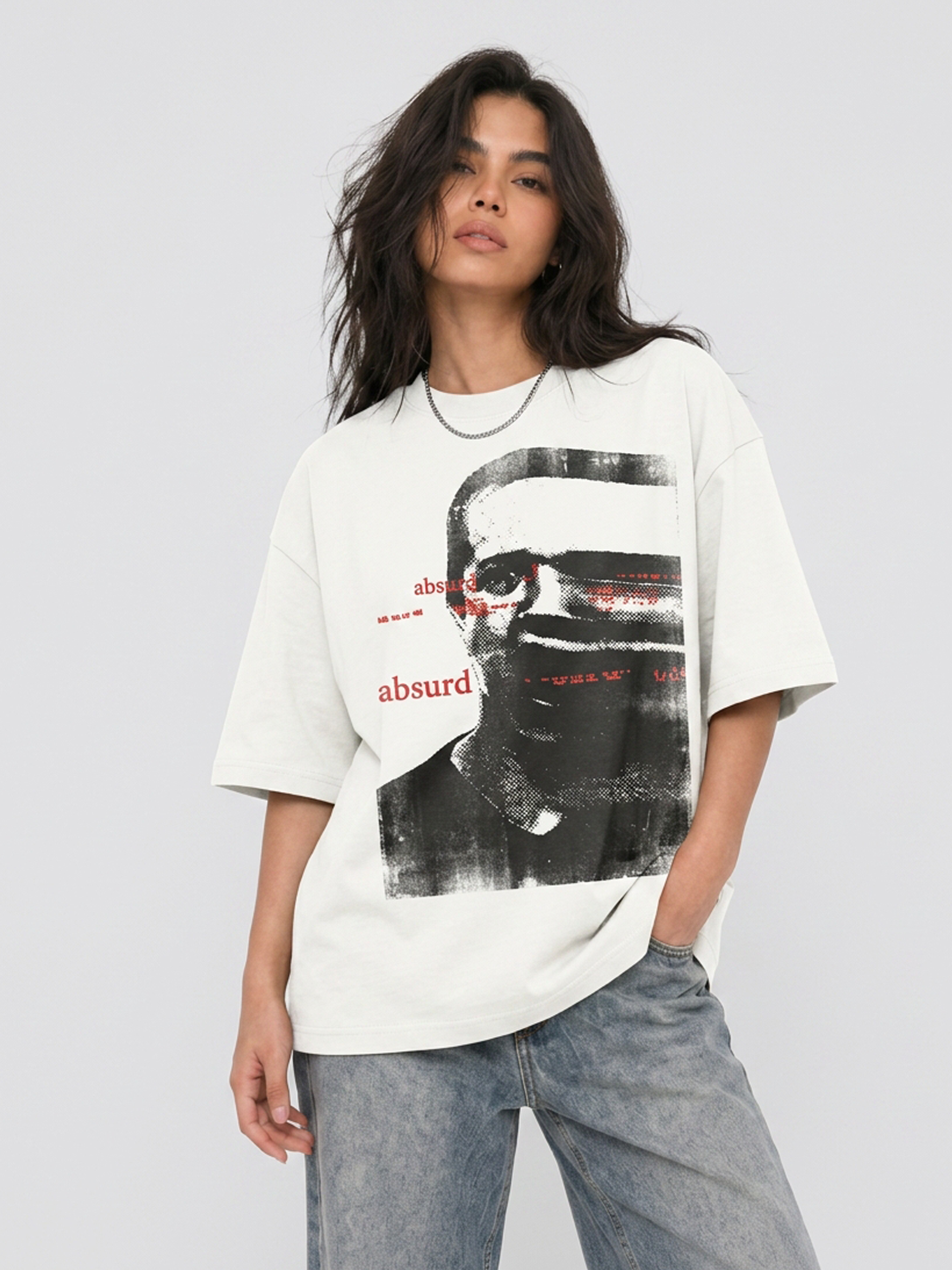 Cool Bee Glitch Portrait Tee White for Women - Oversized Graphic Tee Streetwear India - Lifestyle View