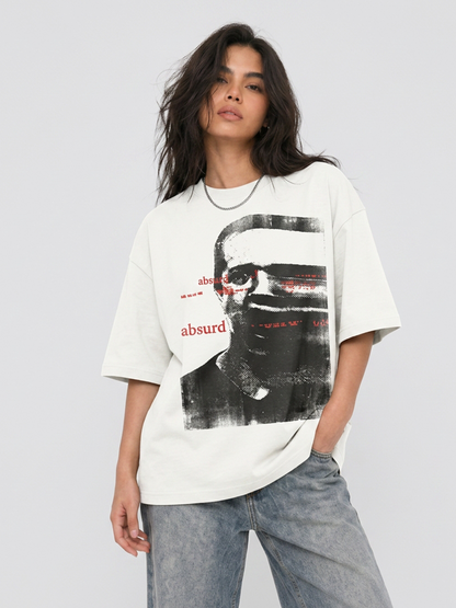 Cool Bee Glitch Portrait Tee White for Women - Oversized Graphic Tee Streetwear India - Lifestyle View