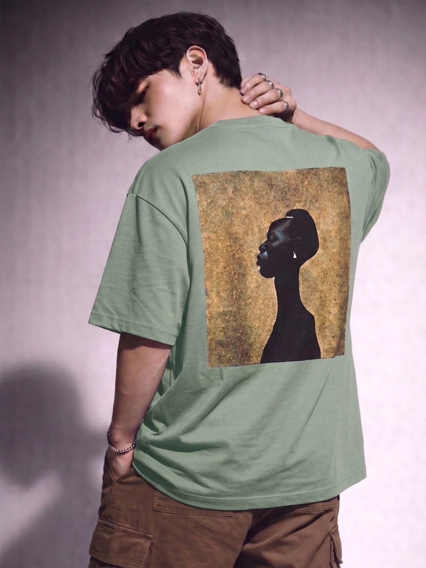 Cool Bee Silent Muse Tee Green for Men - Green Oversized Graphic Tee Streetwear India - Detail View