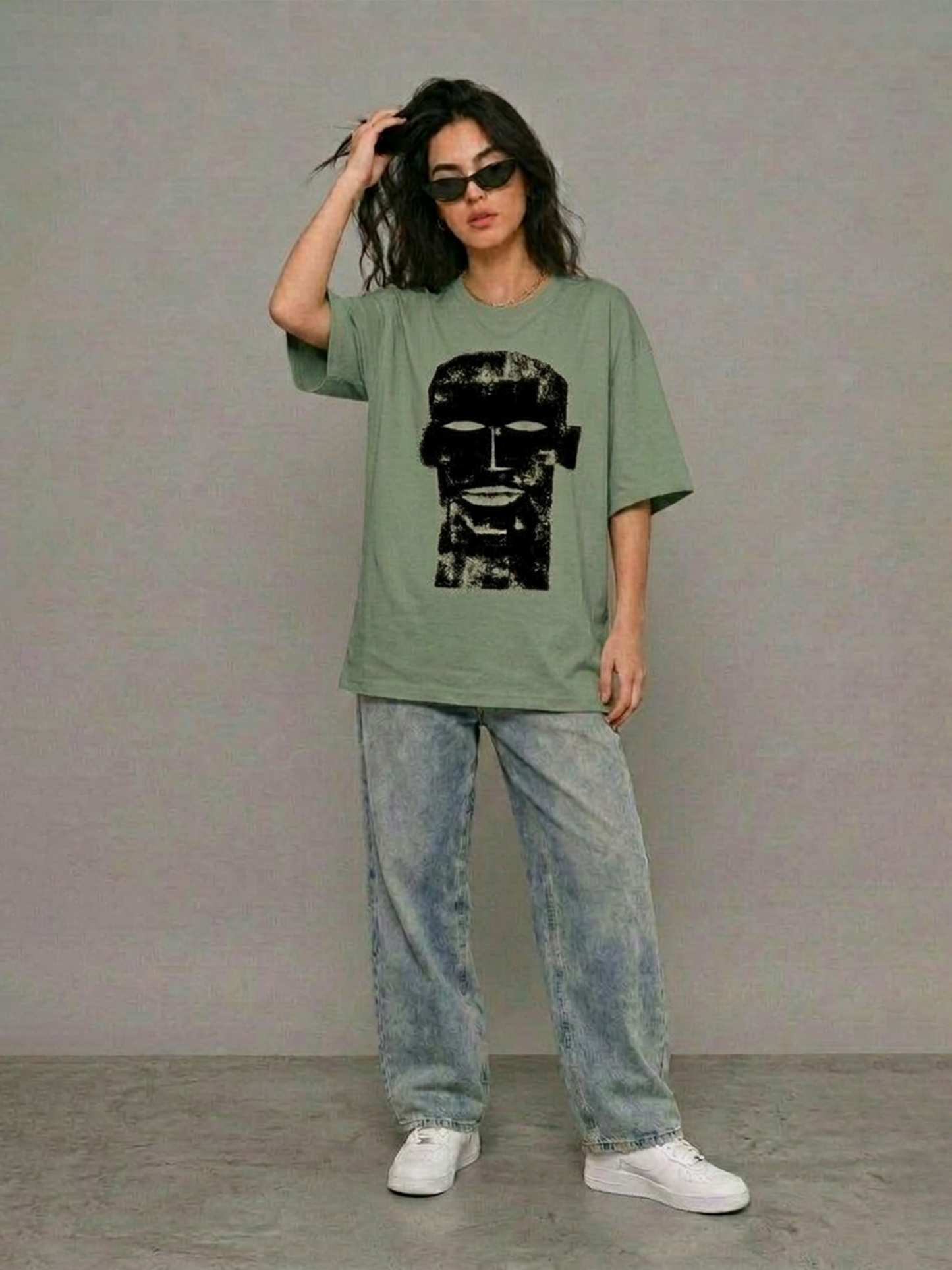 Cool Bee The Totem Tee Green for Women - Oversized Graphic Tee Streetwear India - Detail View