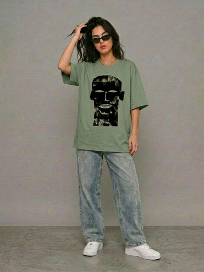 Cool Bee The Totem Tee Green for Women - Oversized Graphic Tee Streetwear India - Detail View