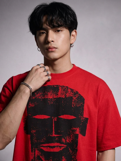 Cool Bee The Totem Tee Red for Men - Red Oversized Graphic Tee Streetwear India - Detail View