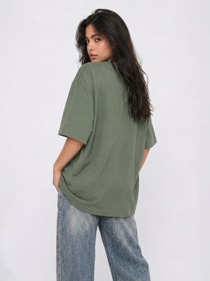 Cool Bee Glitch Portrait Tee Green for Women - Oversized Graphic Tee Streetwear India - Lifestyle View