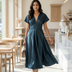 Seraphina Sculpted Midi Dress in Midnight Navy | Cool Bee
