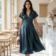 Seraphina Sculpted Midi Dress in Midnight Navy | Cool Bee
