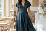 Seraphina Sculpted Midi Dress in Midnight Navy | Cool Bee