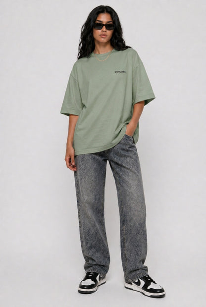 Cool Bee Perspective Graphic Tee Green for Women - Oversized Graphic Tee Streetwear India - Lifestyle View