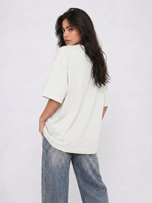 Cool Bee Canvas Chords Tee White for Women - Oversized Graphic Tee Streetwear India - Back View