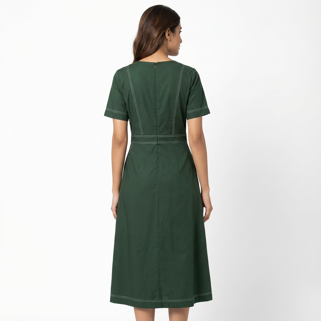 Sculptural Contrast Midi Dress – Olive Green | Cool Bee