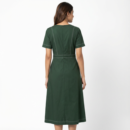 Sculptural Contrast Midi Dress – Olive Green | Cool Bee