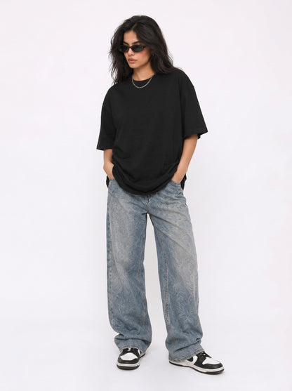 Cool Bee Tee Black for Women - Black Oversized Graphic Tee Streetwear India - Detail View