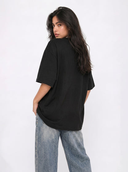 Cool Bee Mind Garden Tee Black for Women - Black Oversized Graphic Tee Streetwear India - Detail View