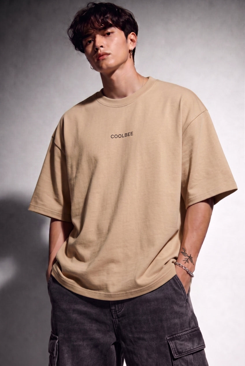 Cool Bee Lost in Thought Tee Beige for Men - Beige Oversized Graphic Tee Streetwear India - Back View