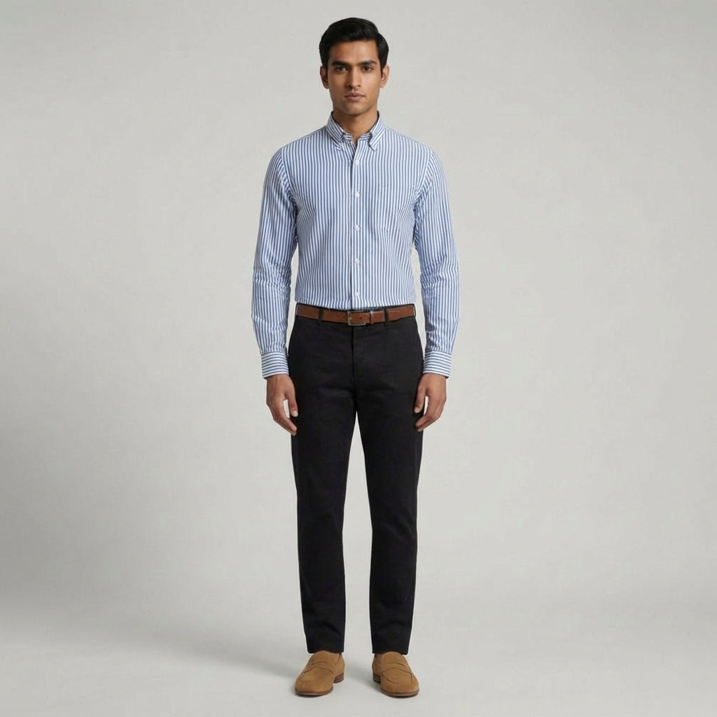 Super Premium Slim Fit Blue Deep Striped Oxford Shirt