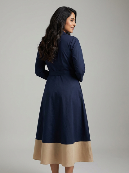 Midnight Elegance Two-Tone Flare Wrap Dress | Cool Bee