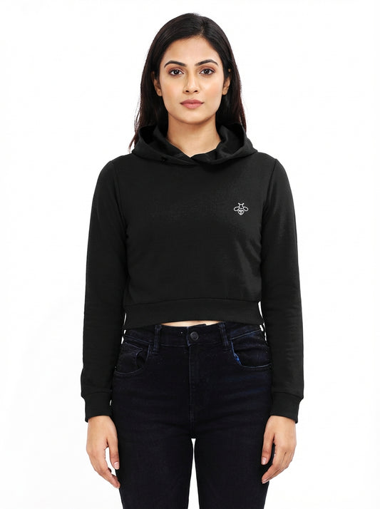 Female Cropped Hoodie- Black | Cool Bee