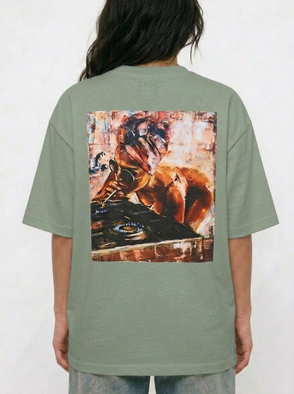 Cool Bee Midnight Muse Tee Green for Women - Oversized Graphic Tee Streetwear India - Lifestyle View