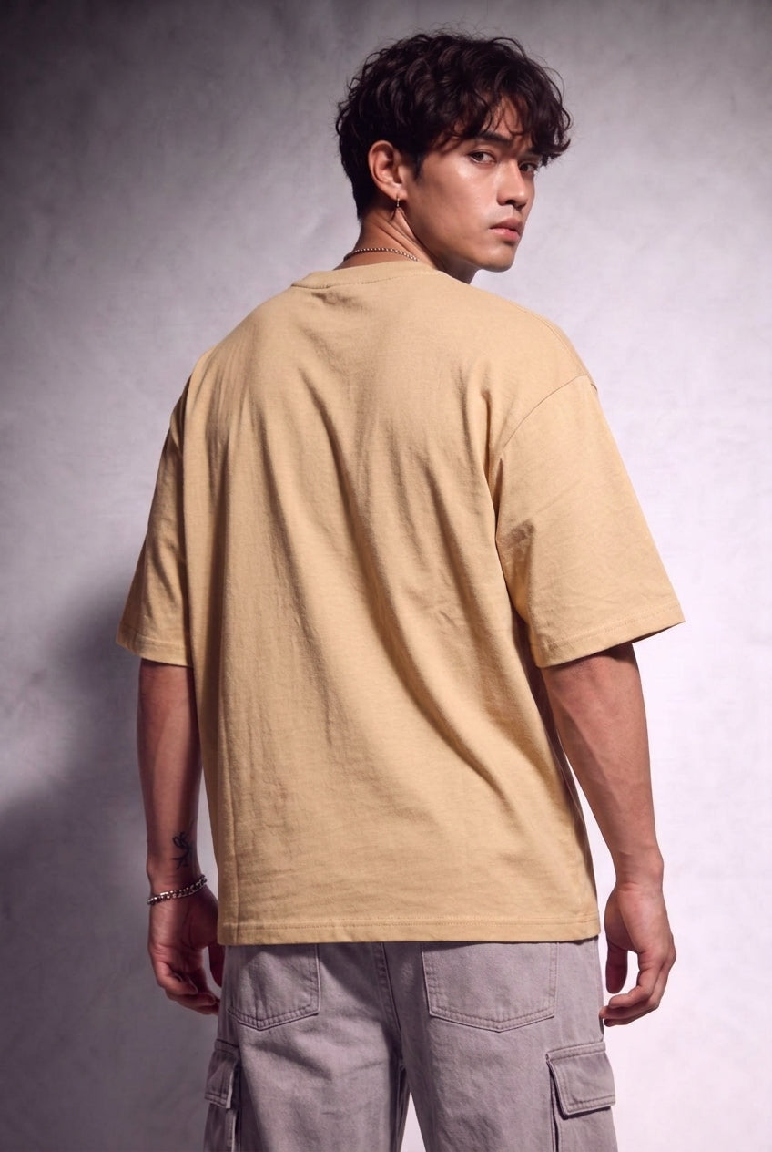 Cool Bee Blurred Vision Tee Beige for Men - Beige Oversized Graphic Tee Streetwear India - Back View