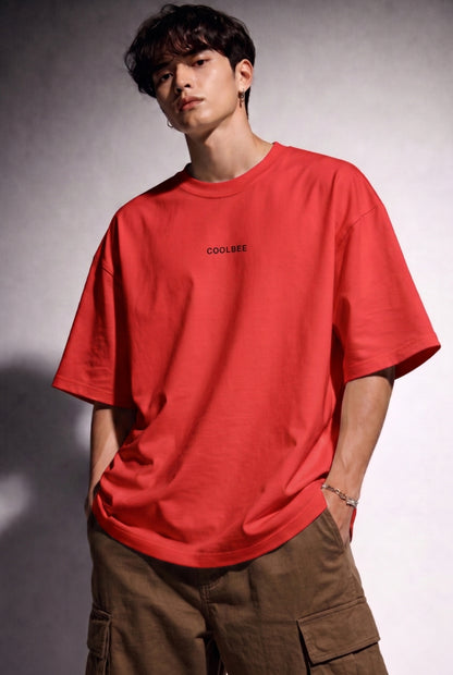 Cool Bee Matchday Abstract Tee Red for Men - Red Oversized Graphic Tee Streetwear India - Lifestyle View