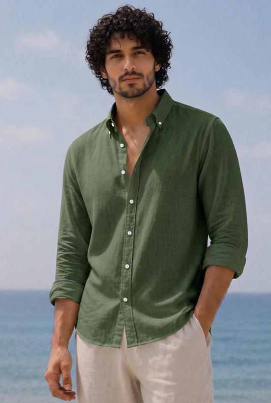 Linen Casual Shirt Dark Green