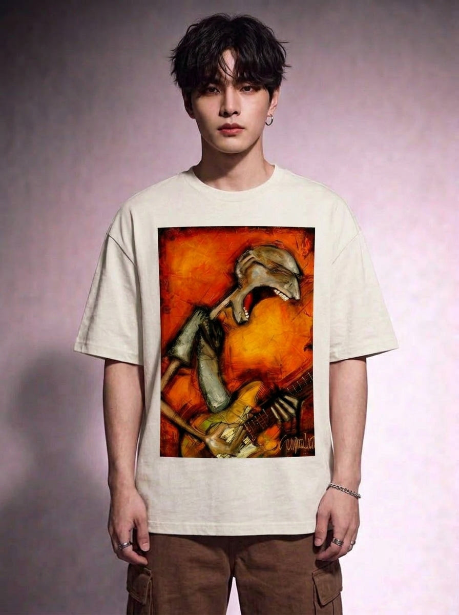 Cool Bee Canvas Chords Tee White for Men - White Oversized Graphic Tee Streetwear India - Lifestyle View