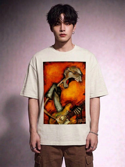 Cool Bee Canvas Chords Tee White for Men - White Oversized Graphic Tee Streetwear India - Lifestyle View