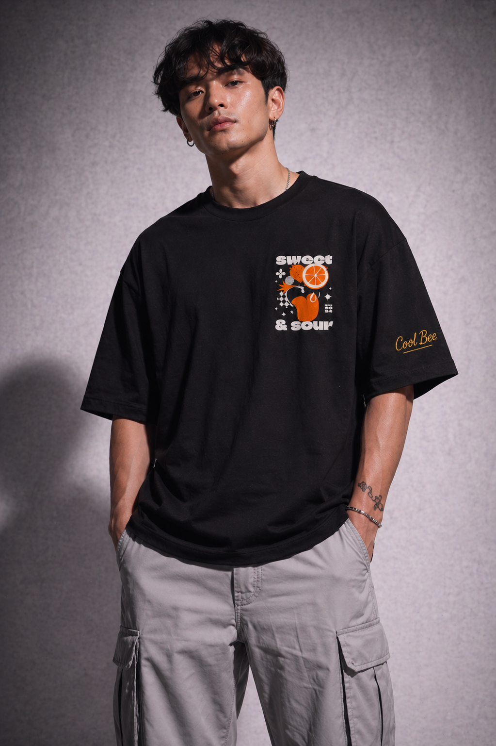 Cool Bee Sweet-Sour Tee Black for Men - Black Oversized Graphic Tee Streetwear India
