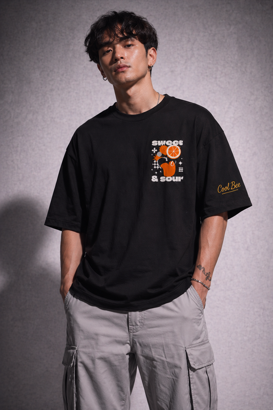 Cool Bee Sweet-Sour Tee Black for Men - Black Oversized Graphic Tee Streetwear India