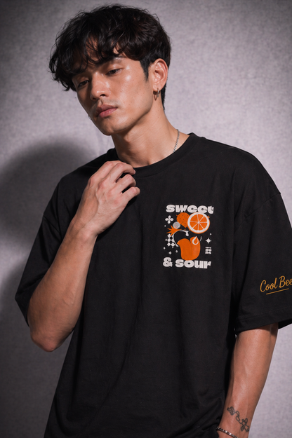 Cool Bee Sweet-Sour Tee Black for Men - Oversized Graphic Tee Streetwear India - Lifestyle View