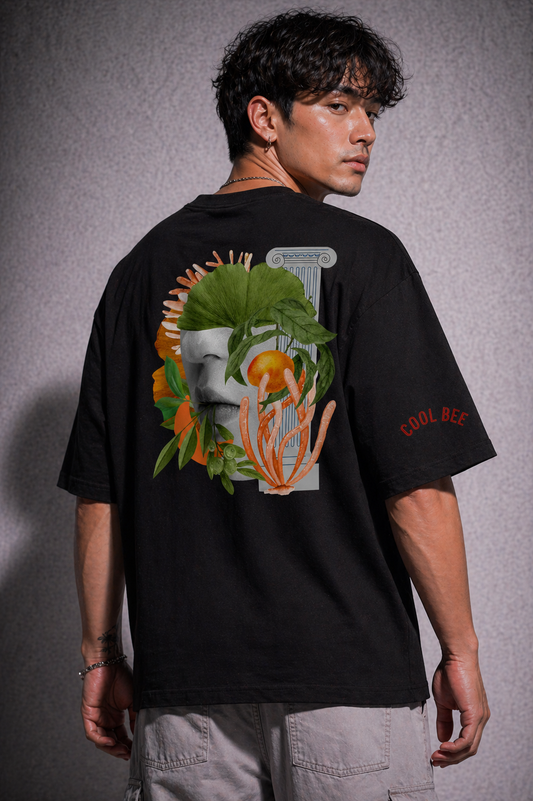 Cool Bee Neo-Classical Bloom Tee Black for Men - Oversized Graphic Tee Streetwear India - Back View
