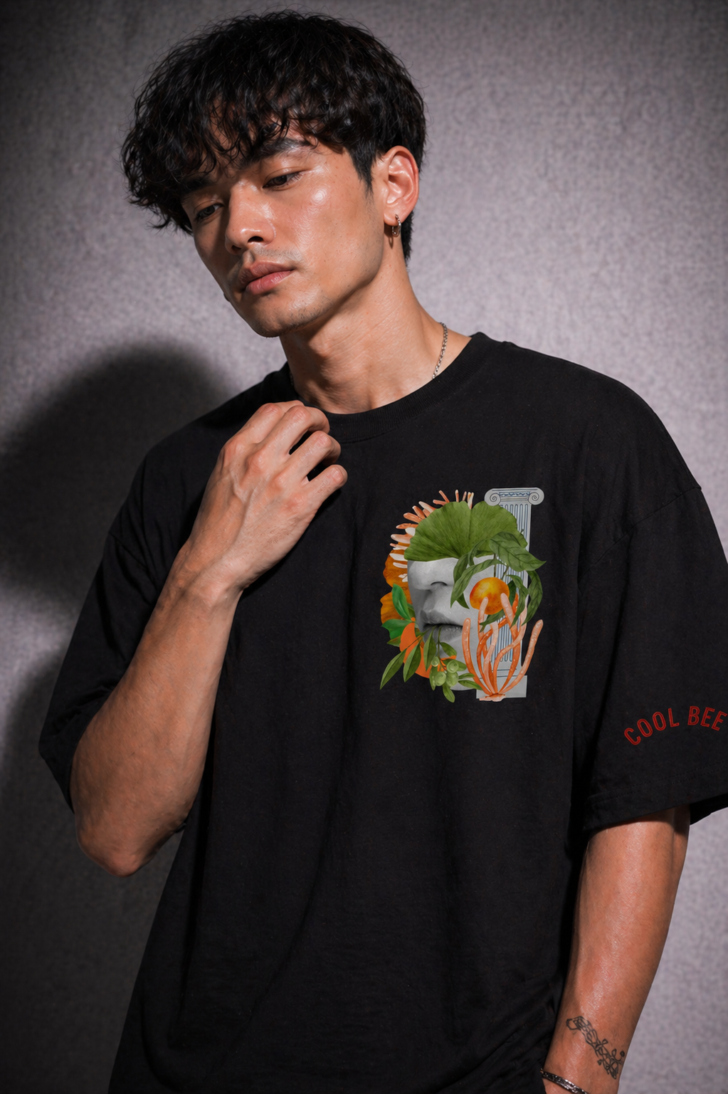 Cool Bee Neo-Classical Bloom Tee Black for Men - Oversized Graphic Tee Streetwear India - Lifestyle View